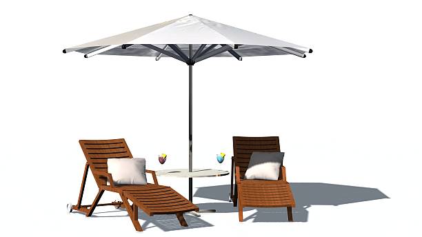 istock Deck chairs and umbrella isolated on white background 546462138
