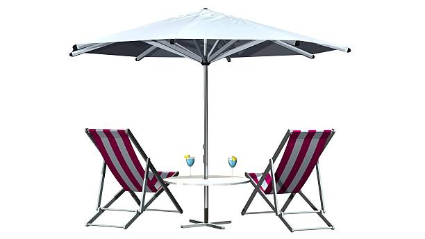 istock Deck chairs and umbrella isolated on white background 546462152