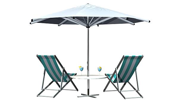 istock Deck chairs and umbrella isolated on white background 546462166