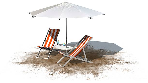 istock Deck chairs and umbrella isolated on white background 546462214