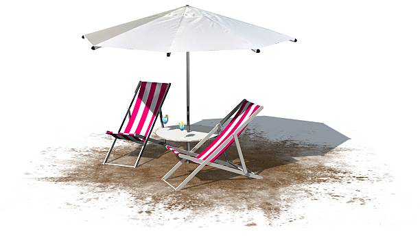 istock Deck chairs and umbrella isolated on white background 546462250