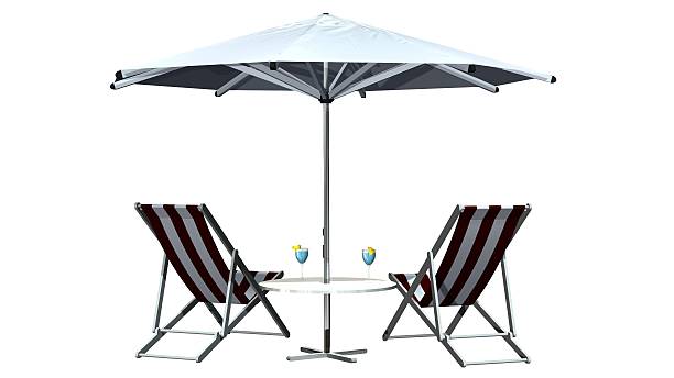 istock Deck chairs and umbrella isolated on white background 546462442