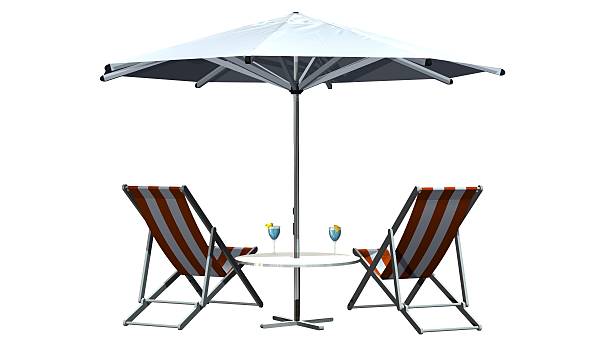 istock Deck chairs and umbrella isolated on white background 546462448