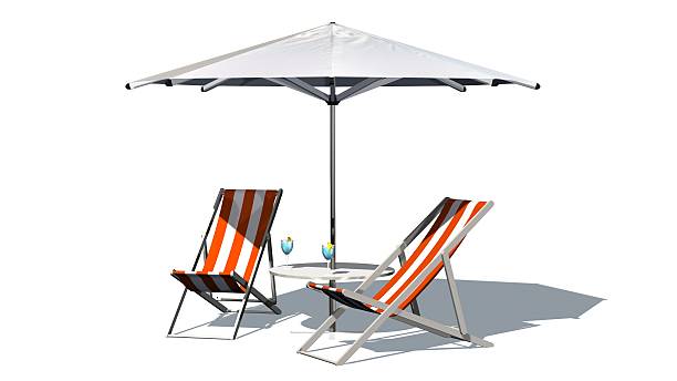 istock Deck chairs and umbrella isolated on white background 546462462