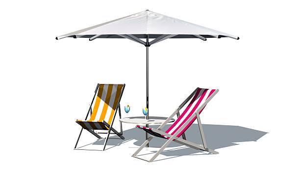 istock Deck chairs and umbrella isolated on white background 546462470