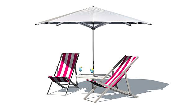 istock Deck chairs and umbrella isolated on white background 546462478