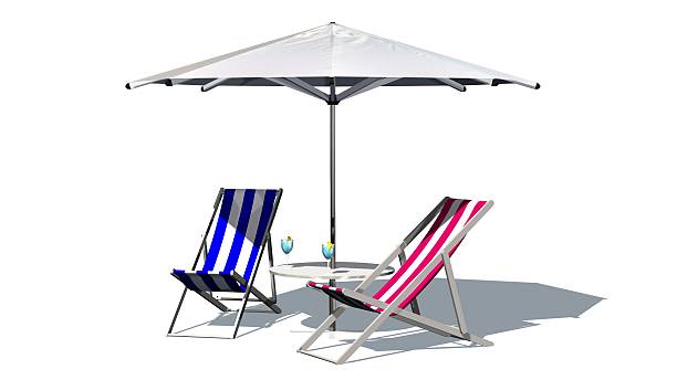 istock Deck chairs and umbrella isolated on white background 546462490