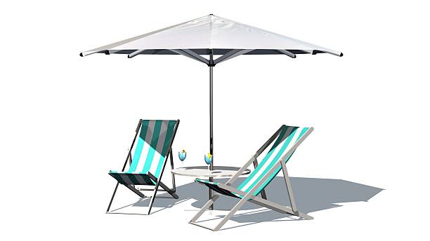 istock Deck chairs and umbrella isolated on white background 546462520