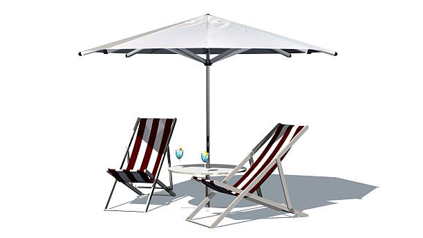 istock Deck chairs and umbrella isolated on white background 546462536