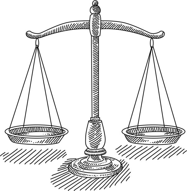 ilustrações de stock, clip art, desenhos animados e ícones de scales of justice drawing - scales of justice illustrations