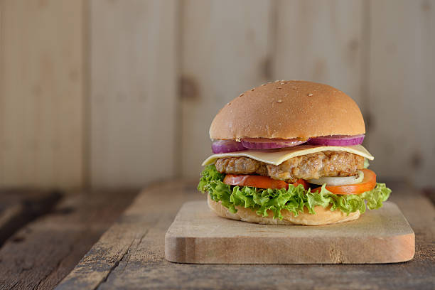 istock home made burger on wooden background 546465956