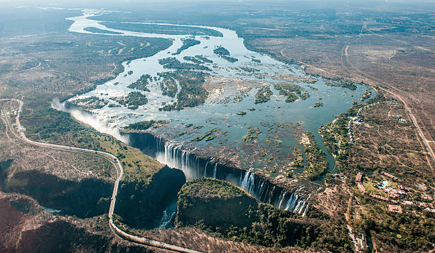 Victoria falls on helicopter. Victoria falls on helicopter. Aerial view of Victoria Falls on Zambezi River, border of Zambia and Zimbabwe. Africa landscape fog africa beauty in nature stock pictures, royalty-free photos & images