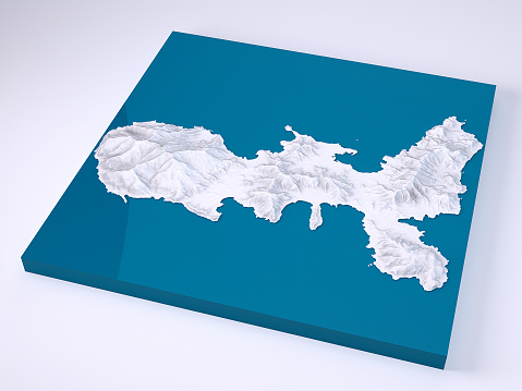 3D Render of a Topographic Map Model of Elba Island, Italy, Mediterranean Sea. Exaggerated Elevation.