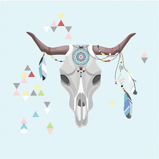 Vector illustration of Bull Skull, boho style, vector symbol, illustration