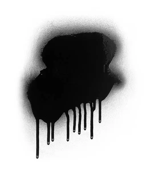 Black color spray paint or graffiti design element on a white background paper