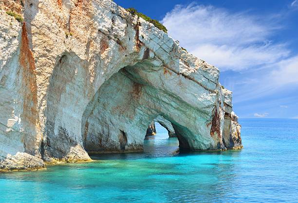 Blue caves Blue caves on Zakynthos island in Greece zakynthos stock pictures, royalty-free photos & images