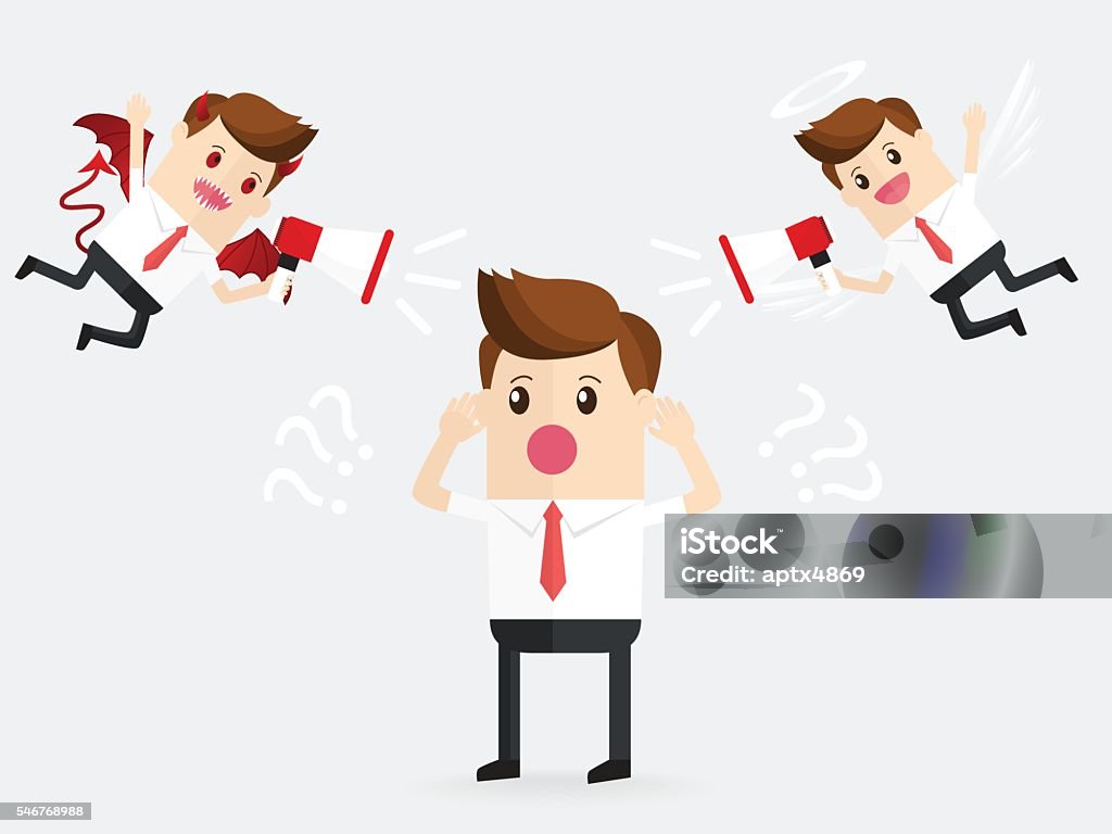 businessman confusing with demon and angel help to decide businessman or manager confusing with demon and angel help to decide Abstract stock vector