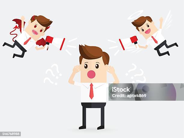 Businessman Confusing With Demon And Angel Help To Decide Stock Illustration - Download Image Now