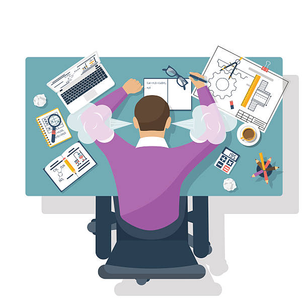 no more homework clipart Student stress vector Student stress. Flat design style vector illustration. Tired student for training table. Exam preparation. Education concept. Stressed overworked man studying. no more homework stock illustrations