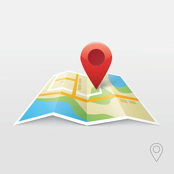 Road map vector illustration, GPS navigation locator, new roadmap pin Red road map pin pointer with roadmap vector icon design. Pin pointer roadmap. Location pin illustration isolated. GPS navigation locator, new roadmap pin locator map stock illustrations