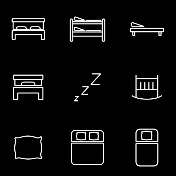 ベクトルラインベッドアイコンセット - hotel bed silhouette travel点のイラスト素材／クリップアート素材／マンガ素材／アイコン素材