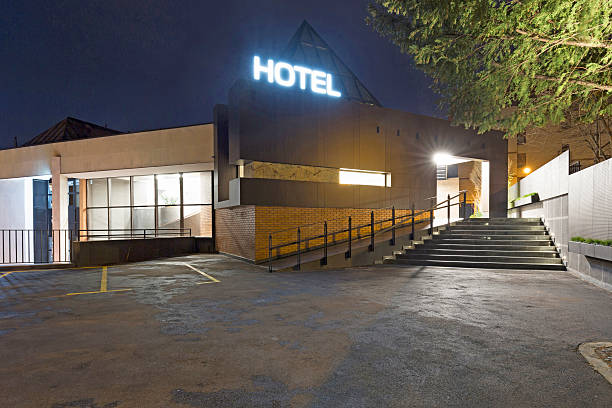 istock Hotel exterior in the night 546773130