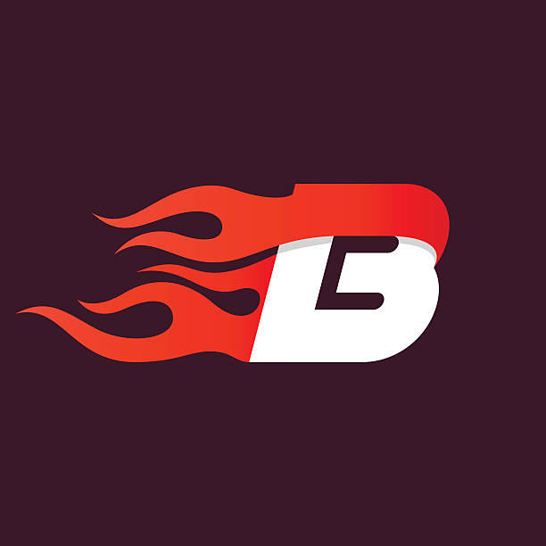 Fast fire letter B icon on dark. Speed and sport elements for sportswear, t-shirt, banner, card, labels or posters. fire letter b stock illustrations
