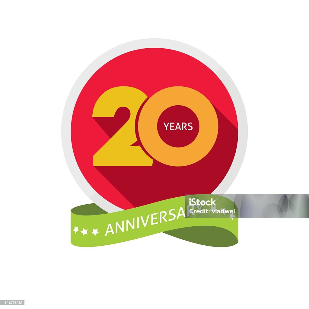 Logotipo del aniversario de veinte años, etiqueta de pegatina de cumpleaños de 20 años - arte vectorial de 20-24 años libre de derechos