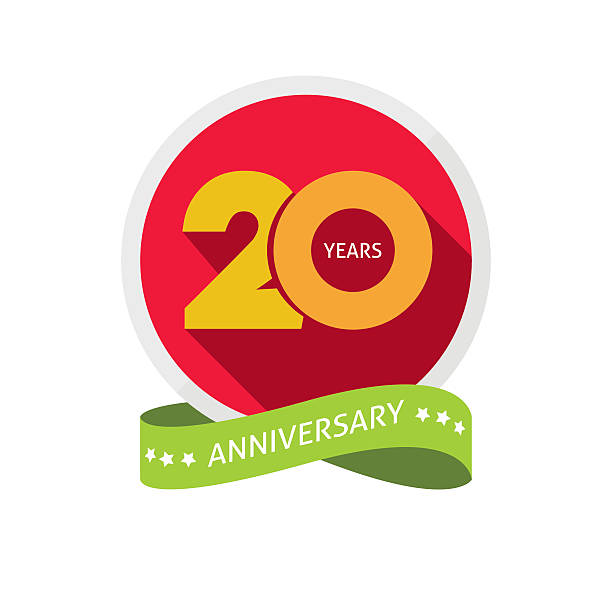 Twenty years anniversary logo, 20 year birthday sticker label vector art illustration