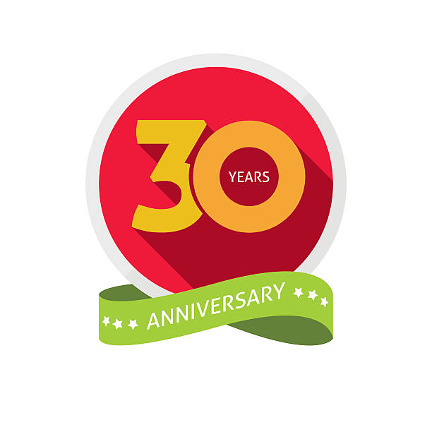 dreißig jahre jubiläum logo, 30 jahre geburtstag aufkleber label - 30 34 jahre stock-grafiken, -clipart, -cartoons und -symbole