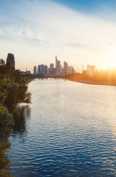 panoramę frankfurtu nad menem przed zachodem słońca - frankfurt contemporary architecture beauty zdjęcia i obrazy z banku zdjęć