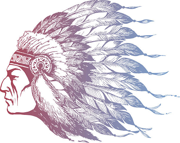 아메리칸 인도어 타탕카 - native american north american tribal culture tribal chief headdress stock illustrations