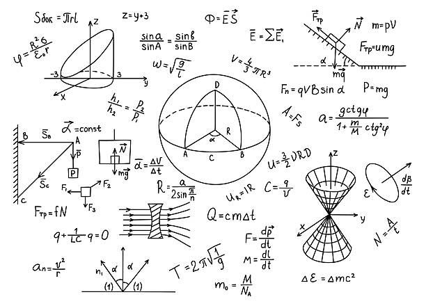 ręcznie rysowane formuły fizyki nauka edukacja wiedzy. - mathematics stock illustrations