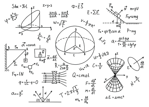 Hand drawn physics formulas Science knowledge education