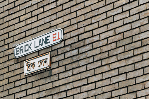 London, United Kingdom - August 23, 2015: Brick Lane street sign, London, UK. English and arab.
