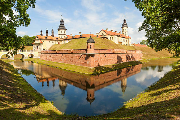 famiglia castle radziwill a nesvizh, bielorussia - fosso foto e immagini stock