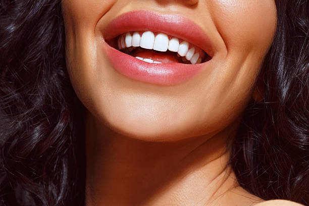 Beautiful Toothy Smile    Close-up Beauty Portrait     Happy smiling   Dynamic women stock photo