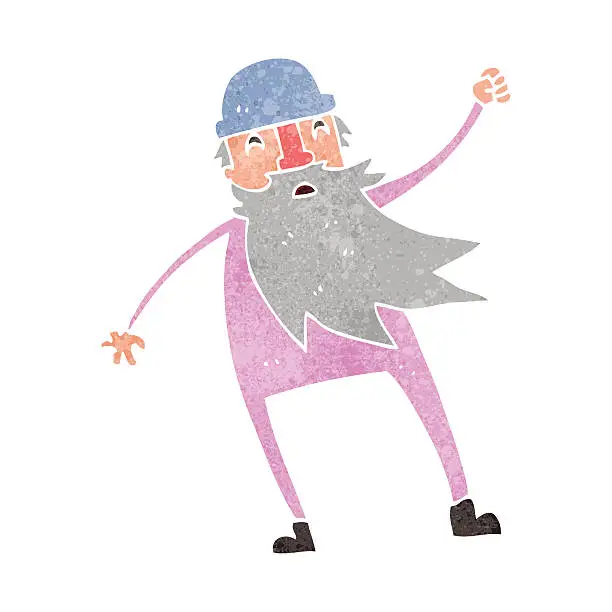 Vector illustration of retro cartoon old man in thermal underwear