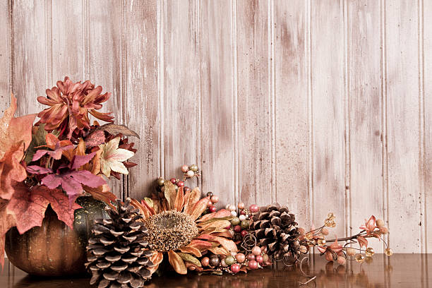 istock Dried floral arrangement, decor on wooden table. 546788696