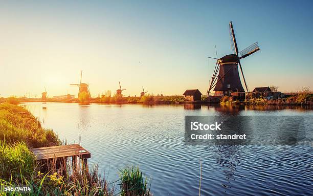 Traditional Dutch Windmills From The Channel Rotterdam Holland Stock Photo - Download Image Now
