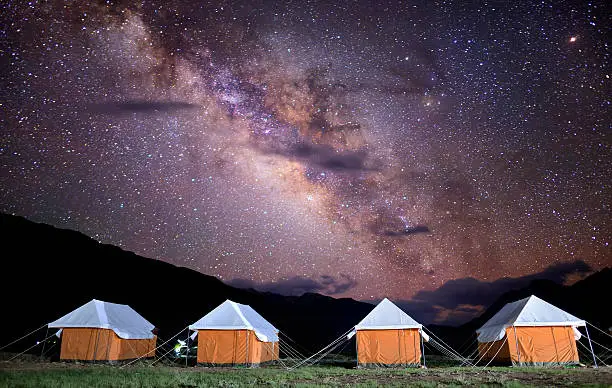 Milkyway rising from back of our tents at Chandratal ( also known as Chandra lake, chandra taal lake, chandrataal or chandra tal ).