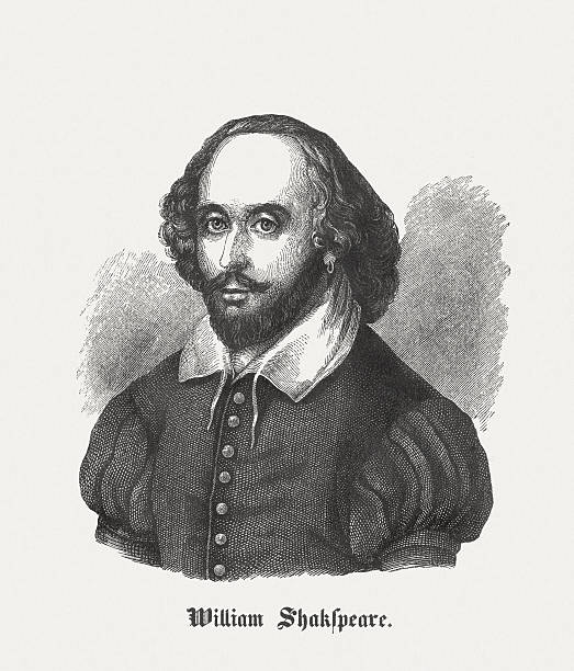 윌리엄 셰익스피어 (c.1564-1616), 영어 극작가, 나무 조각, 1848 년에 출판 - william shakespeare portrait poet british culture stock illustrations