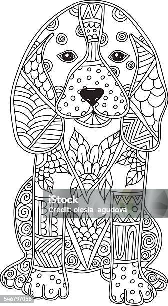 Dog Adult Antistress Or Children Coloring Page Stock Illustration - Download Image Now - Dog, Coloring Book Page - Illlustration Technique, Adult