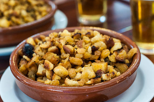 Spanish "oil and gas" Authentic spanish tapa served in traditional restaurants in Madrid. extremadura stock pictures, royalty-free photos & images