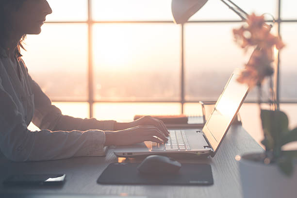 istock Adult businesswoman working at home using computer, studying business ideas 546797800