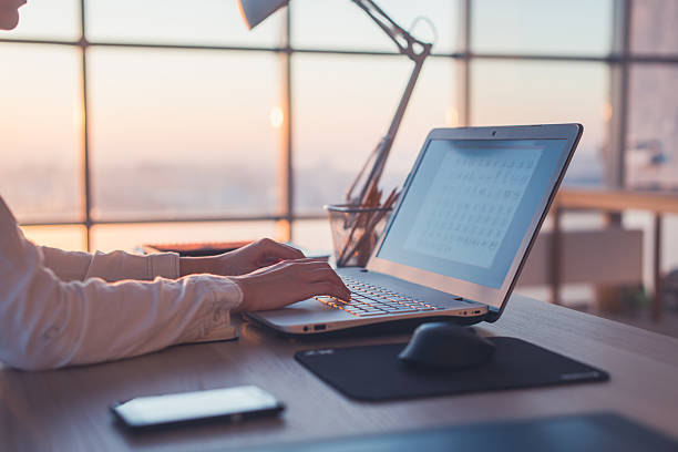 istock Adult businesswoman working at home using computer, studying business ideas 546797936
