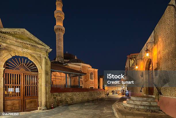 Nightshot Of A Street And Suleymaniye Mosque In Rhodes Greece Stock Photo - Download Image Now
