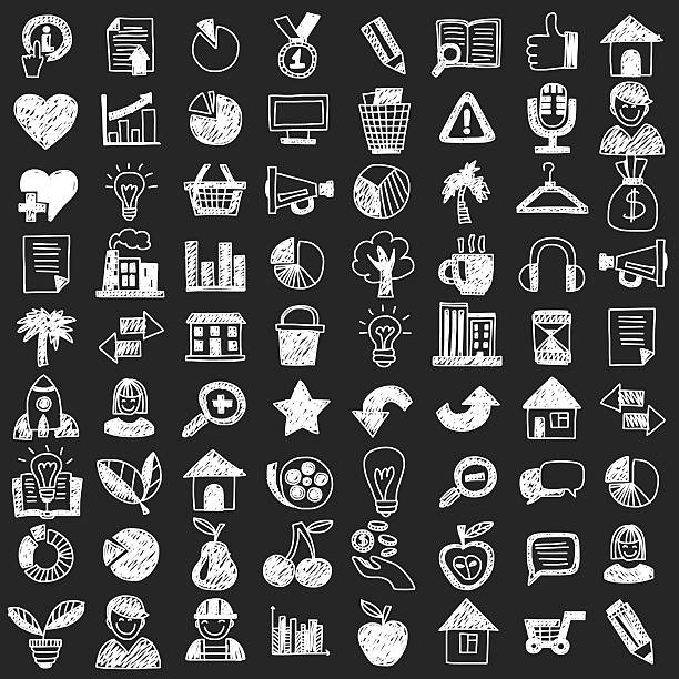 wektor doodle zestaw ze znakami biznesowymi, ikonami - sign symbol communication arrow sign stock illustrations