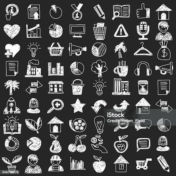 Vector Doodle Set With Business Signs Icons Stock Illustration - Download Image Now - Chalk Drawing, Icon Symbol, Chalkboard - Visual Aid