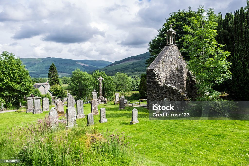 Balquhidder Kirkyard, Scotland Historic Balquhidder cemetery, the final resting place of the famous Scottish folk hero Rob Roy MacGregor Valley Stock Photo